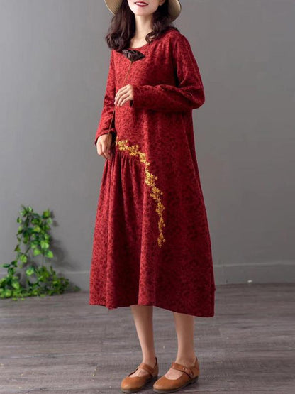 Loose Jacquard Embroidered A-line Long Dress