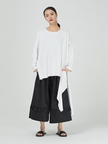 Loose Cropped Solid Color Long Sleeve T-Shirt