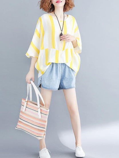 Loose Striped Batwing Sleeves Shirt