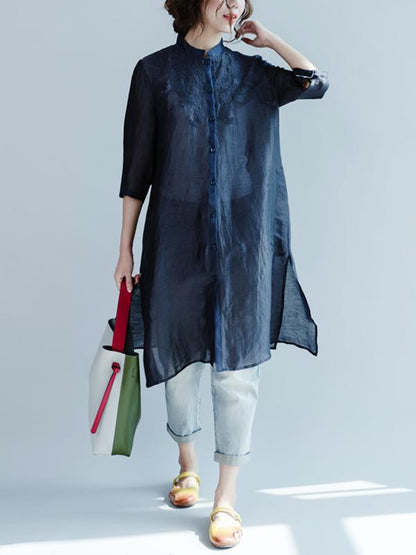 Casual Split-side Embroidered Shirt