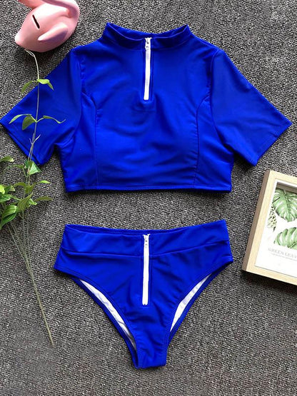 Sports Zippers Split Type Tankini Swimsuit