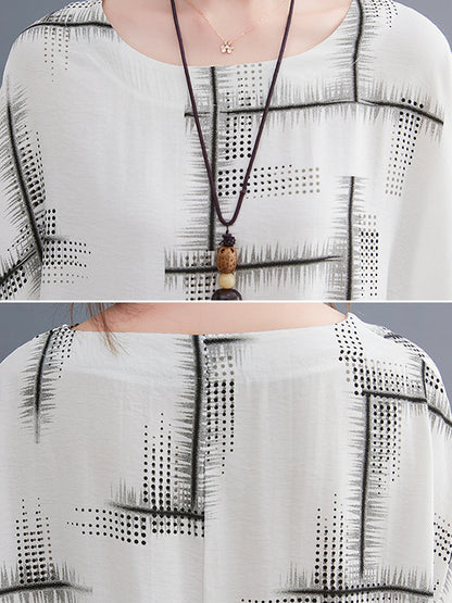 Artistic Retro Loose Striped Printed Contrast Color Midi Dress