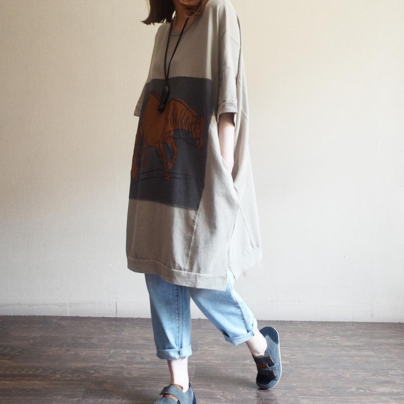 Casual Loose Cartoon Print Cotton Dress