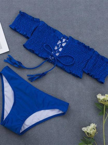Sexy Drape Printed Short Sleeve Bikini Set