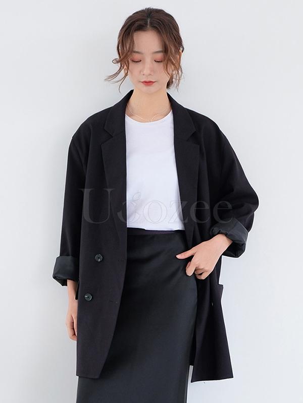 Casual Solid BF Style Suit Outwears