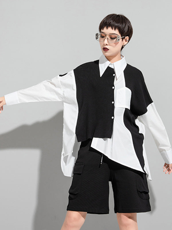 Stylish Asymmetric Split-Joint High-Low Irregular Clipping Split-Back Blouse