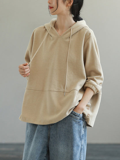 Casual Solid Color Long Sleeves Drawstring Hoodies