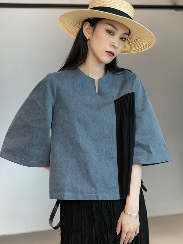 Urban Denim Split-Joint Flared Sleeves T-Shirt