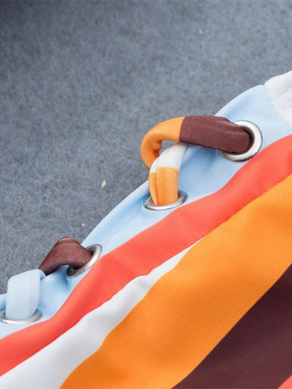 Striped Knot Side One-piece Swimwear