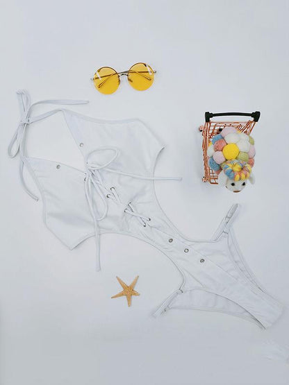 Hollow Lattice Plunging Sexy One Piece Swimsuit