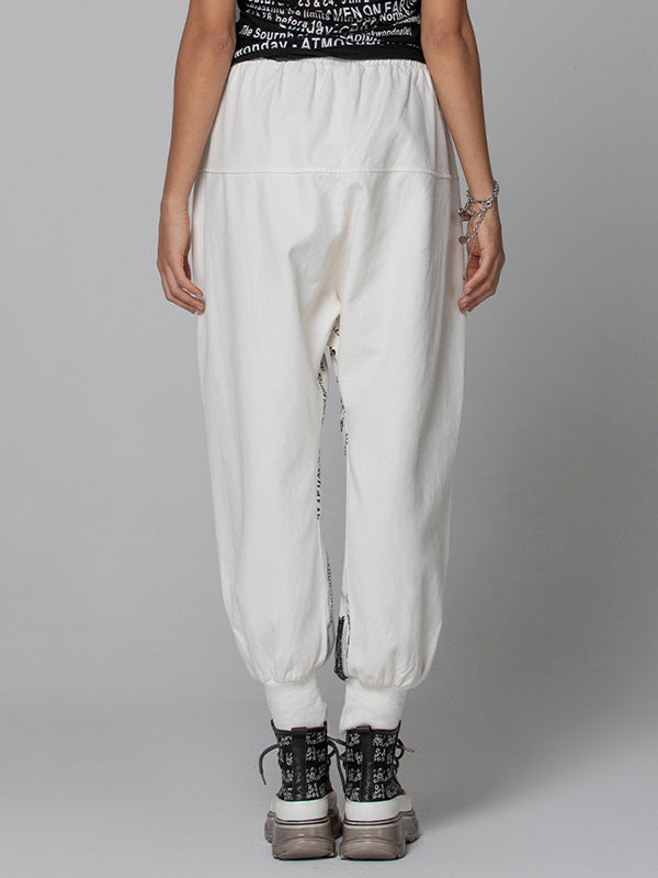 Urban Drawstring High-Waisted Black White Casual Harem Pants Bottom