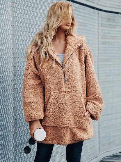 Hooded Zipper Loose Coat Tops
