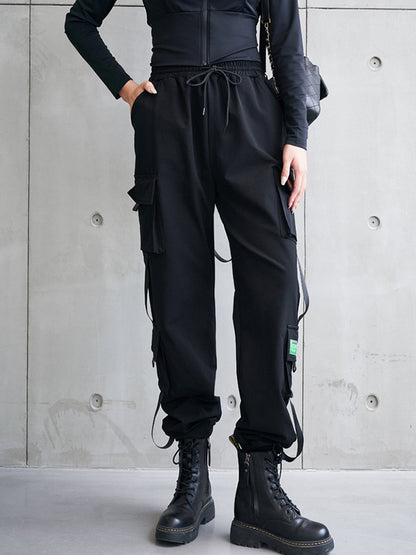 Cool Street Multi-Pocket High-Waist Elasticity Drawstring Pants