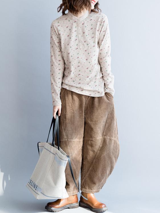 Floral Simple Long Sleeves Vintage Shirt Top