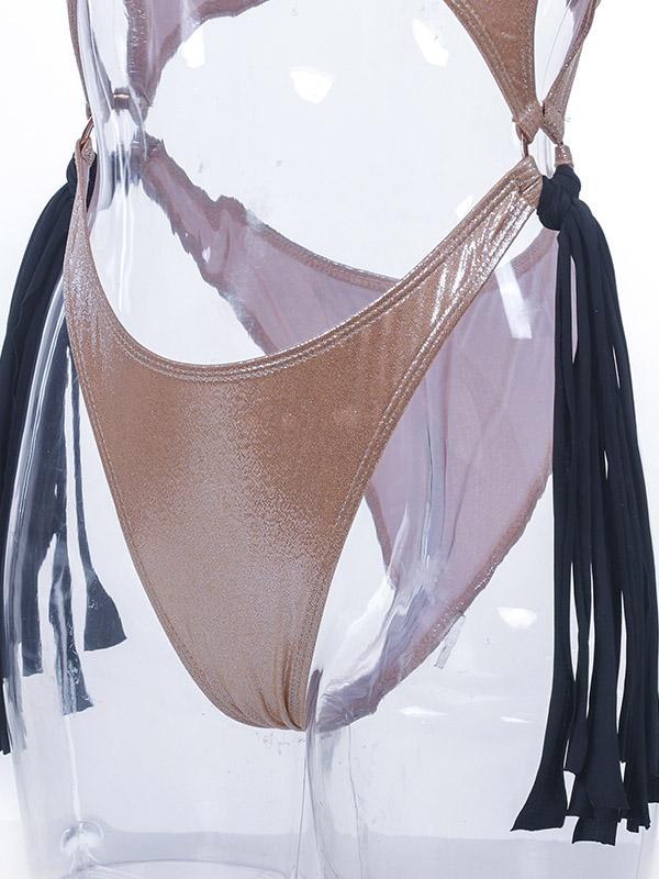 Tasseled Metal Ring Siamese Swimwear