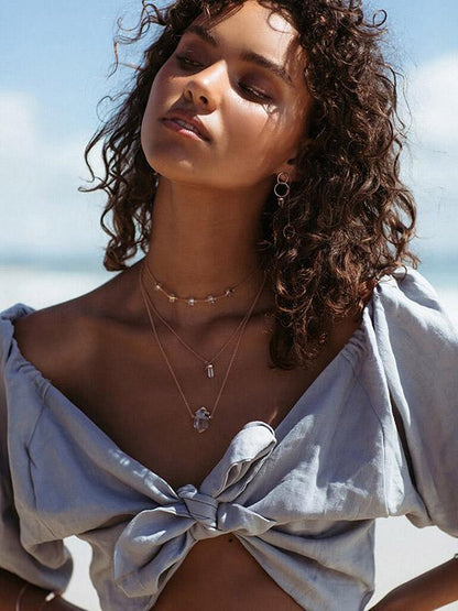 Sexy Bow-embellished Flared Sleeves Top