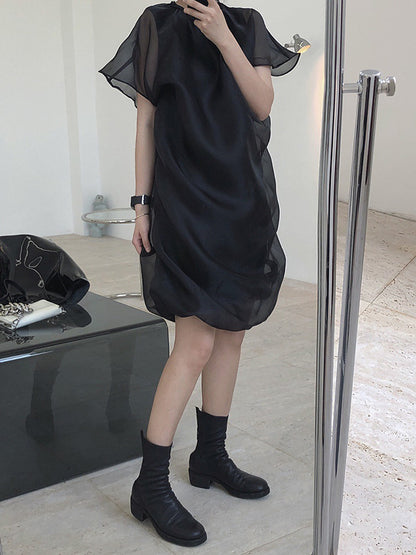Original See-Through Bishop Sleeve Round-Neck Mini Dress