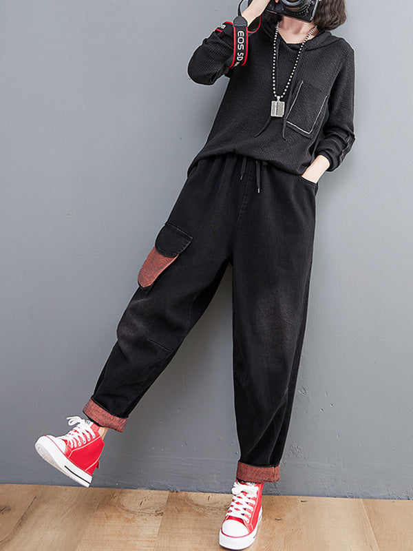 Simple Empire Waisted Drawstring Loose Harem Jean Pants