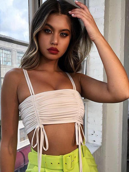 Cropped Tassel Spaghetti-neck Tanks