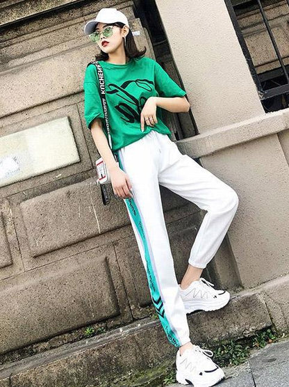 Fashion Printed Short Sleeves Casual Sport Suit