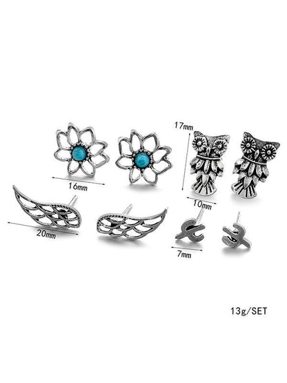 8pcs Vintage Silver Earrings Accessories