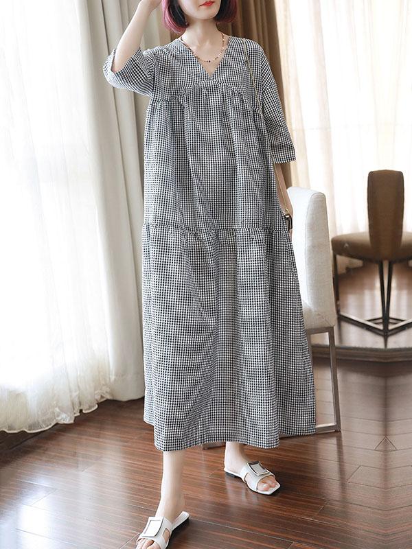 Original Black&White Plaid V-Neck Dress