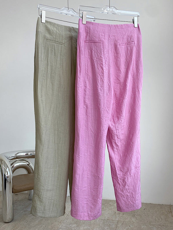 Simple Solid Color High Waisted Wide Leg Pants