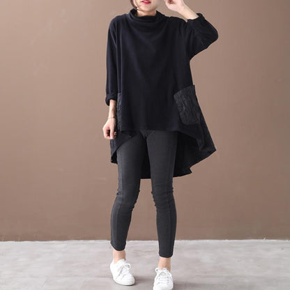 Buykud Casual Pleated Patchwork Irregular Hem Loose Dress