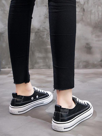 Lace Up Pu Leather Sneakers