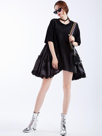 Asymmetric Split-joint Solid Mini Dress