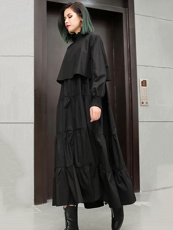 Plus Size Solid Fashion Tiered Midi Dresses