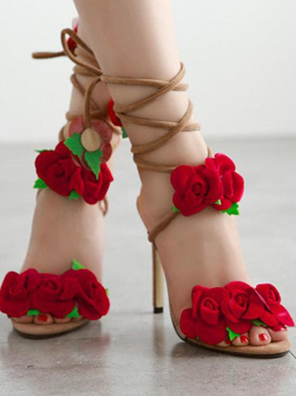 Floral Bandage Decorated Heels Shoes