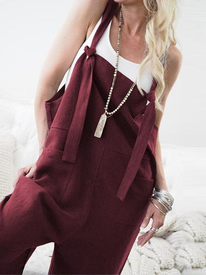 High-waist Loose Suspender Trousers