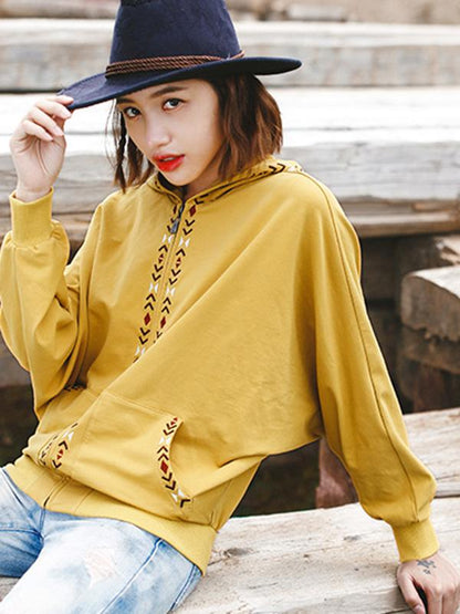 Casual Batwing Sleeves Embroidered Outwear