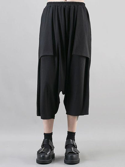 Simple Black Large Pockets Harem Pants