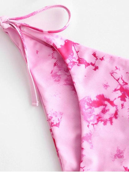 Tie-Dyed Short Sleeve & Triangle Three-Piece Split Bikini Swimsuit