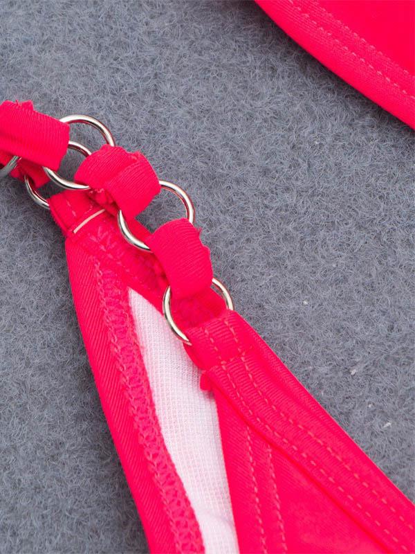 Solid Color Hollow Bandage Bandeau Split Bikini Swimsuit