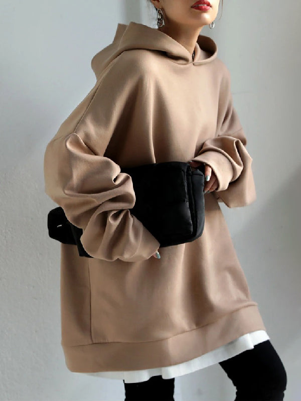 Urban Loose Solid Color Split-Back Long Sleeves Hoodies