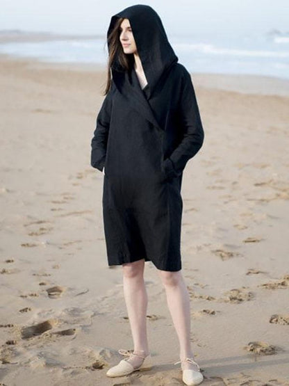 Hooded Black Simple Beach Dress