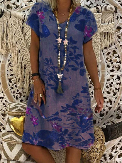 Cozy Floral Short Sleeves Midi Dress
