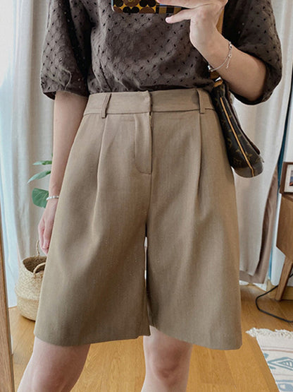 Original Pleats Empire Solid Wide Leg Shorts