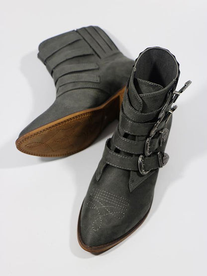 Vintage Buckle Embossed Booties