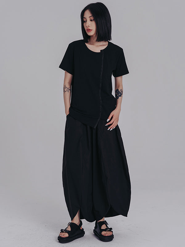 Casual Short Sleeves Irregular Black T-Shirt Top