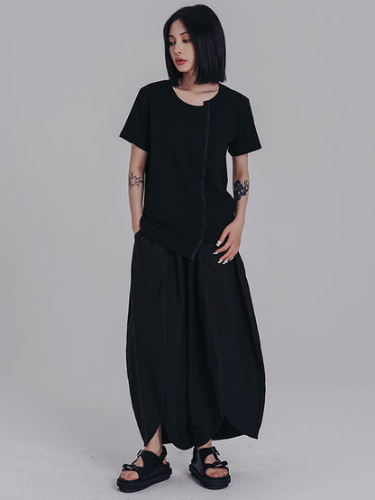 Casual Short Sleeves Irregular Black T-Shirt Top