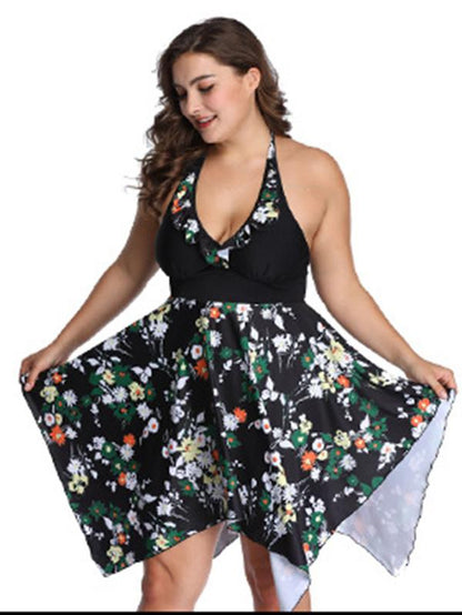 Plus Size Floral Skirt Swimwear