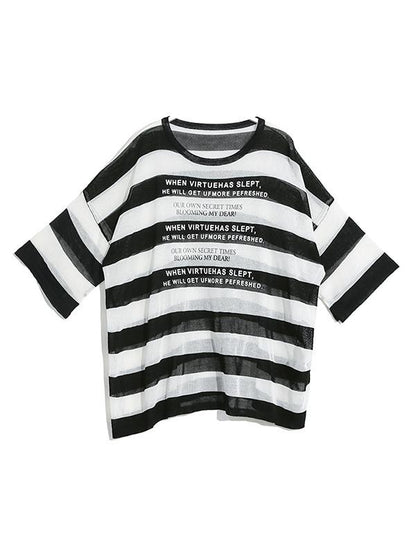 Striped See-through Sun-protection T-shirt