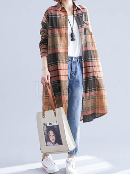Loose Lapel Plaid Retro Shirt