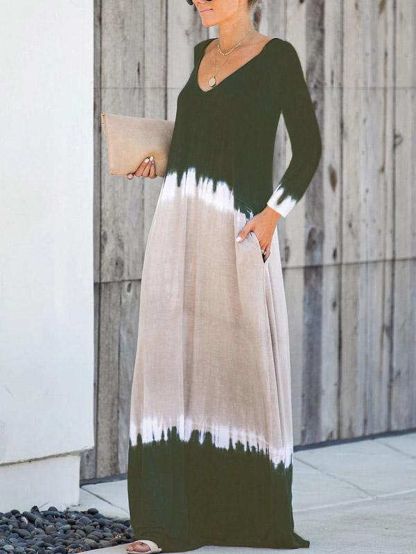 V-neck V-back Long Sleeves Maxi Dress