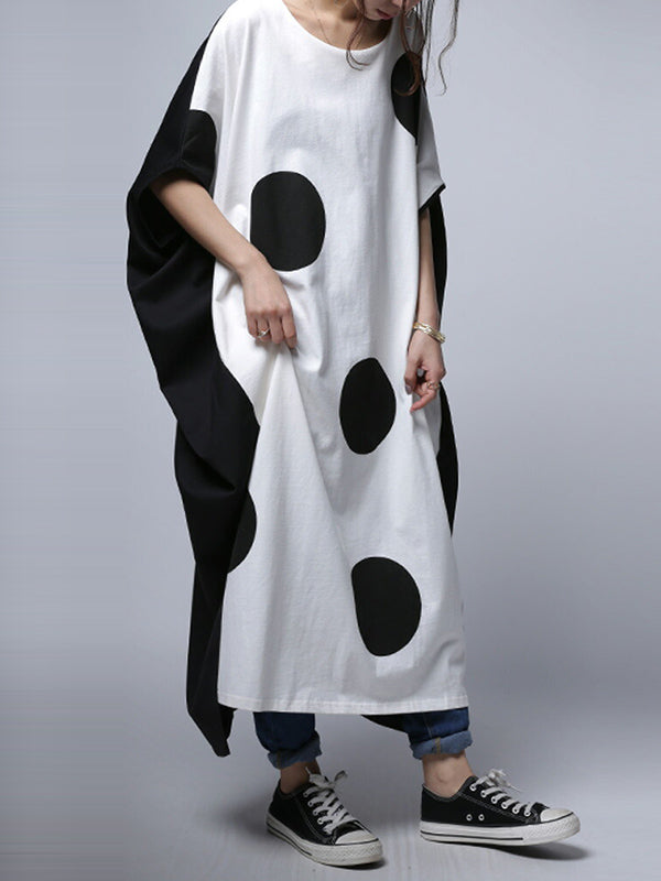 Original Loose Polka-Dot Round-Neck Batwing Sleeves Maxi Dress