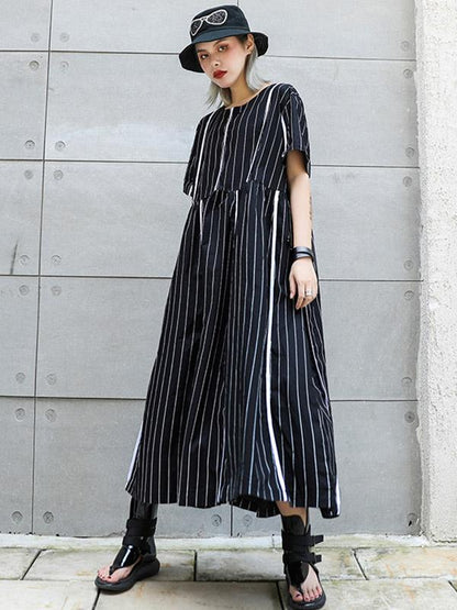 Loose Striped Split-joint Long Dress